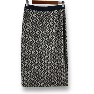 Bobeau Women's M Ikat Tribal Print Pencil Skirt Black Cream Pattern Stretchy